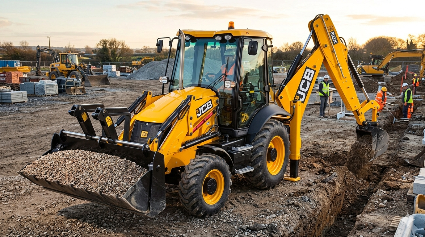 Buldoexcavator JCB în operare — Criscleu Galați